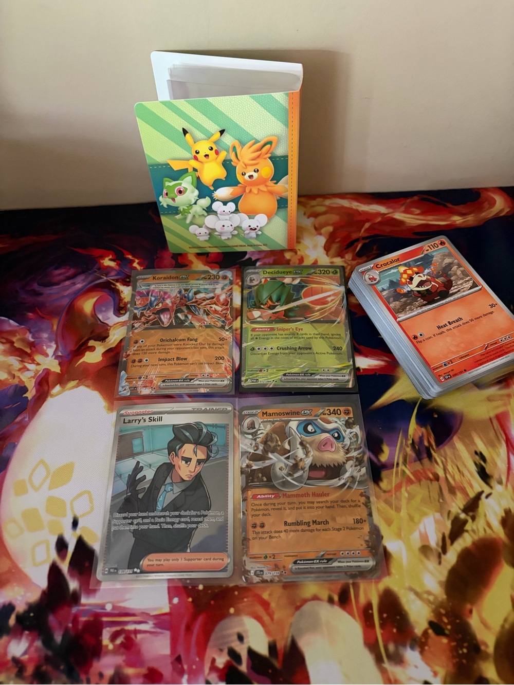 Pokémon Card Lot with Pikachu Themed Mini Binder- Green & Yellow